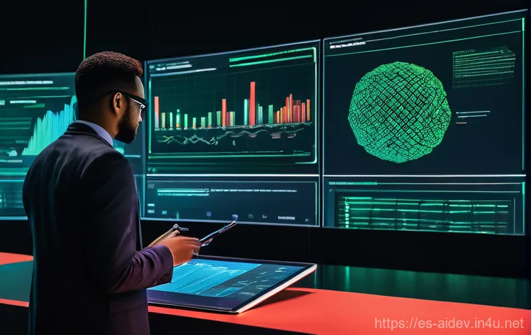 AI 개발자의 업무 챌린지 - **Prompt:** A diverse group of four AI developers, two men and two women of varying ethnicities, dre...