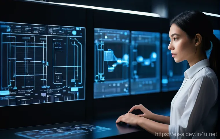 AI 개발자의 업무 챌린지 - **Prompt:** A diverse group of four AI developers, two men and two women of varying ethnicities, dre...