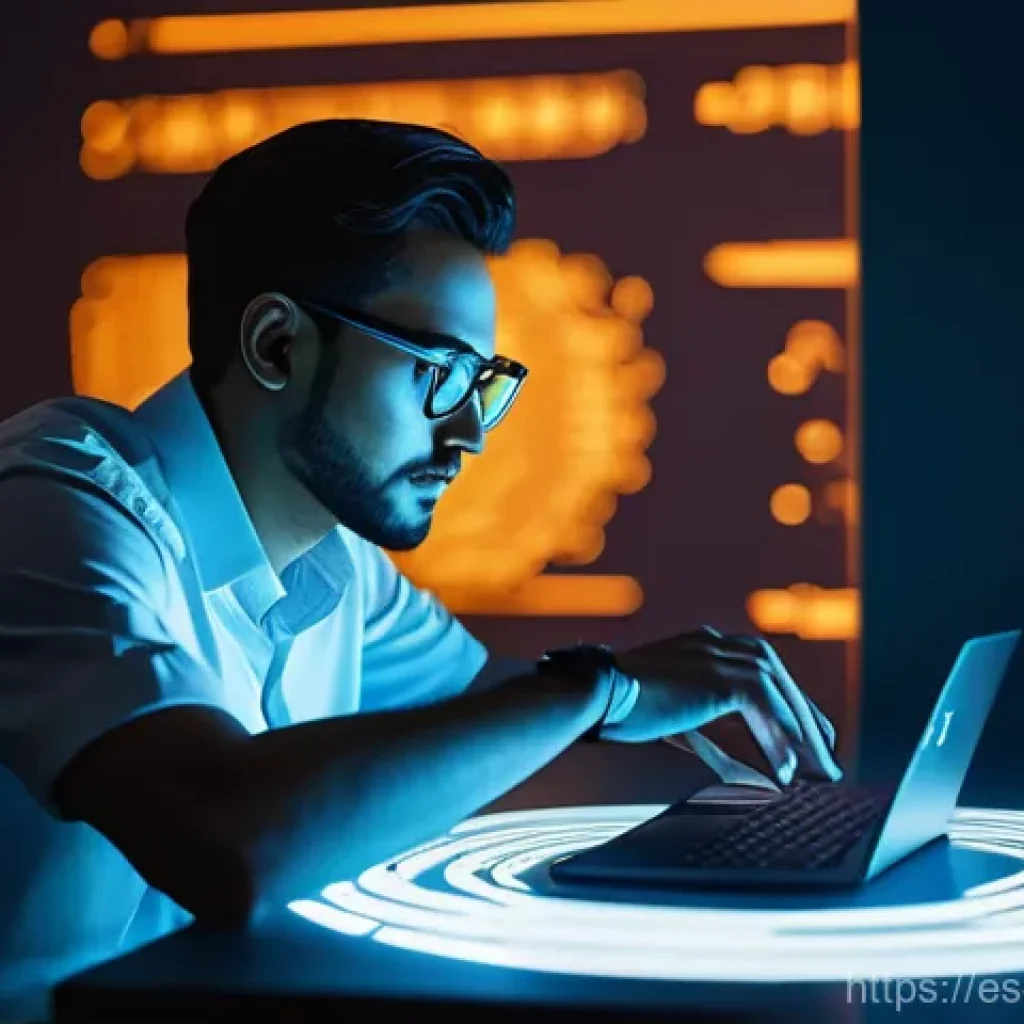 인공지능 개발자의 전반적인 역량 - A visionary AI developer, portrayed as a modern-day artisan and strategist, is intensely focused at ...