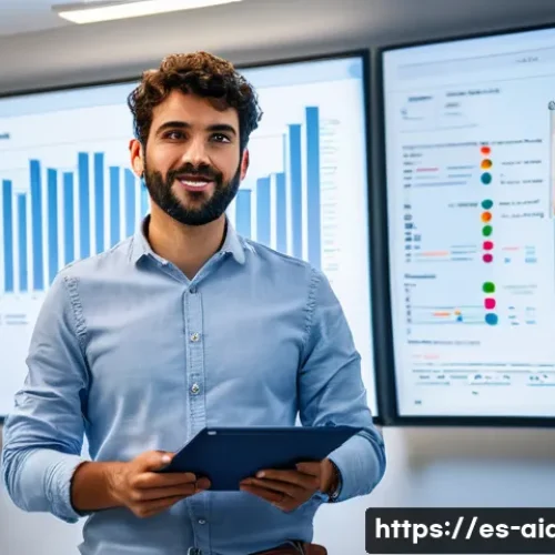 Home 32 인공지능 연봉협상 전략 - A professional Spanish AI engineer in a modern office setting in Madrid, presenting a detailed dossi...